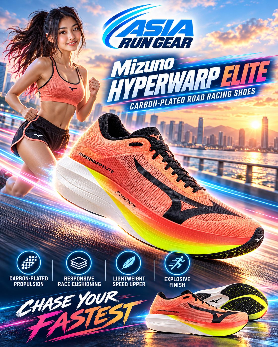 Mizuno Hyperwarp Elite Carbon-Plated Road Racing Shoes
