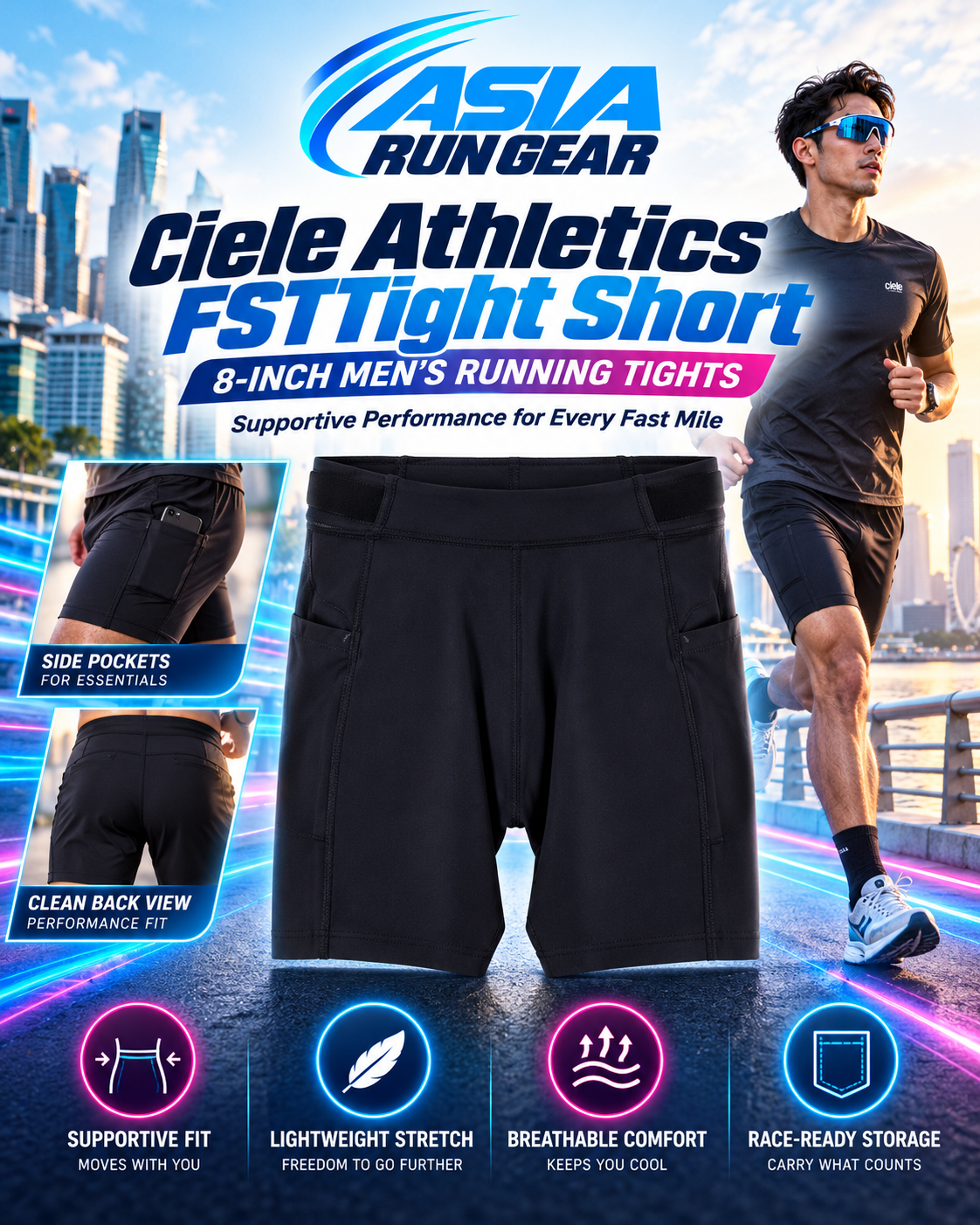 Ciele Athletics FSTTight Short 8-Inch Men's Running Tights
