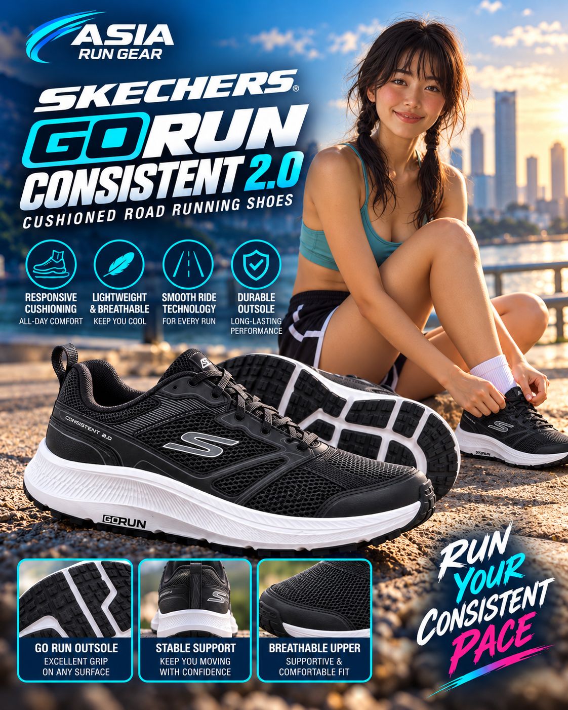 Skechers GO RUN Consistent 2.0 Cushioned Road Running Shoes