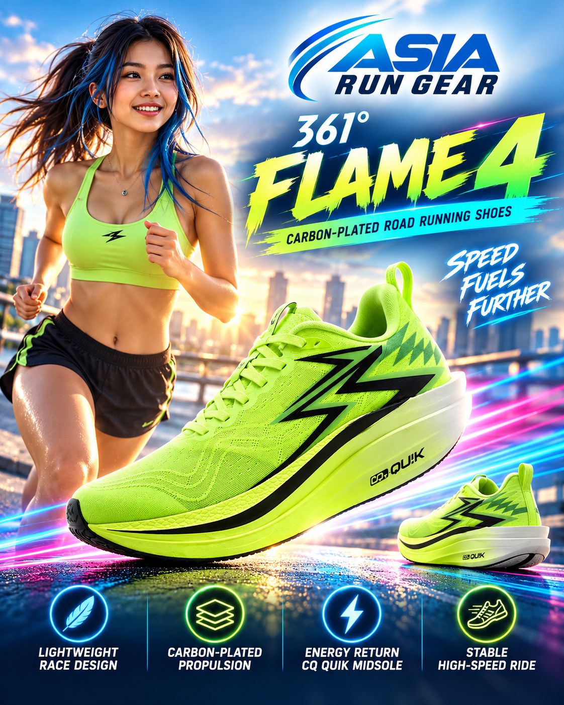 361 Degrees Flame 4 Carbon-Plated Road Running Shoes